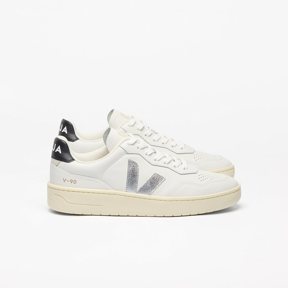 V-90 LEATHER WHITE SILVER BLACK | VEJA DISCOUNT