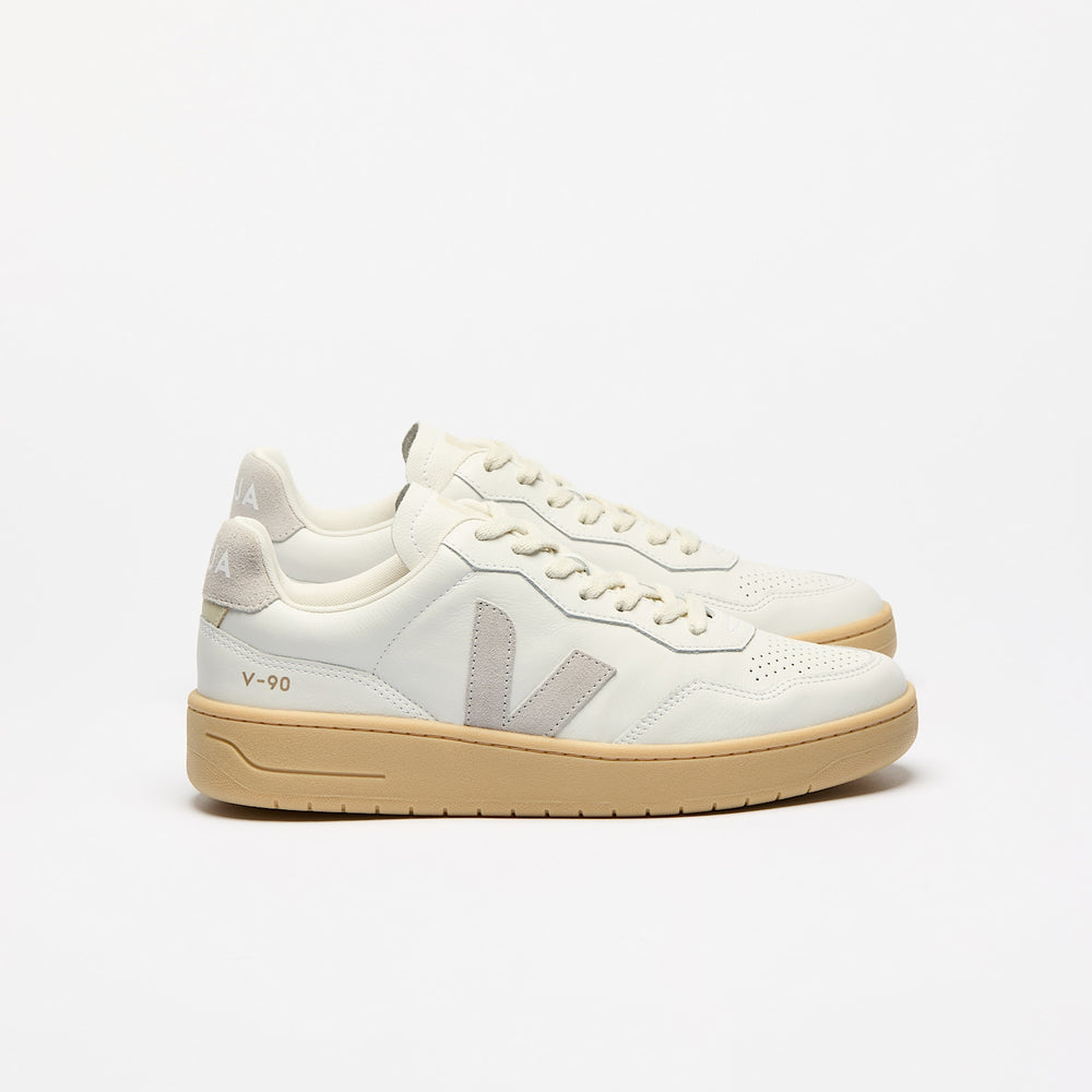 V-90 LEATHER WHITE LIGHT GREY NATURAL | VEJA DISCOUNT