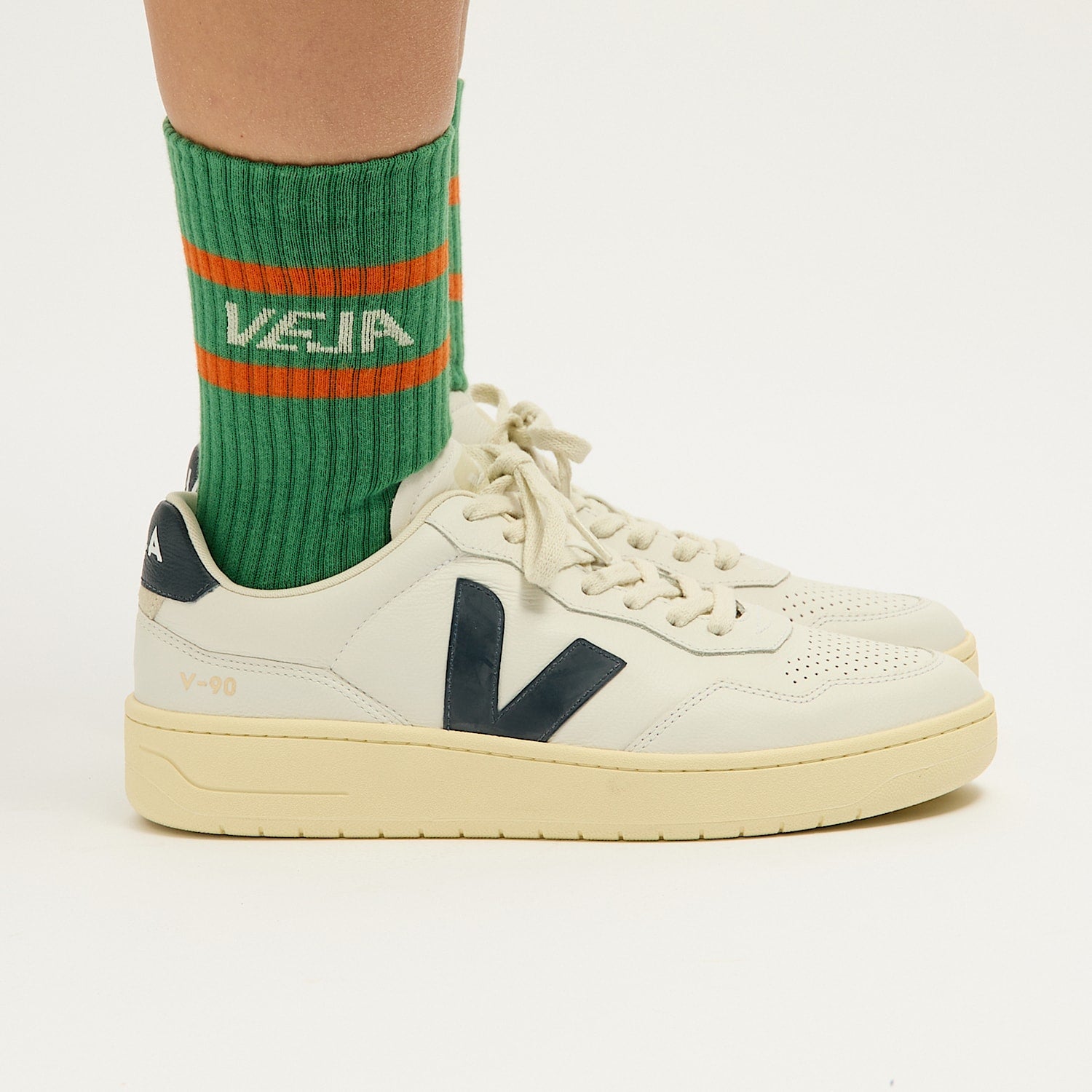 ICONIC SOCKS COTTON GREEN WHITE ORANGE | VEJA SALE